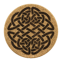 Load image into Gallery viewer, Celtic Knotwork Round Knot Laser Engraved Wood Cork Coaster Set of 4