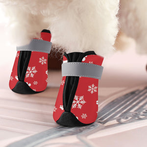 Red With Snowflakes, Paw Prints and Bones Non Slip Dog Socks