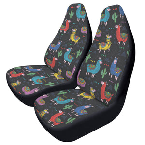 Black Colorful Llama Front Car Seat Covers