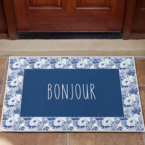 Bonjour French Flower Pattern Door Mat Welcome Mat