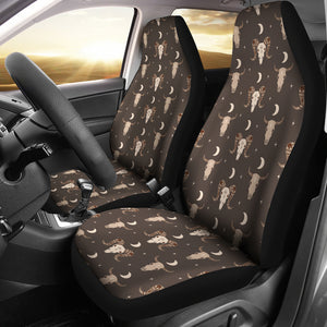 Cow Skulls Car Seat Covers Set on Brown Background