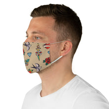 Load image into Gallery viewer, Tan With Traditional Tattoo Pattern Fabric Face Mask Printed Old School Style

