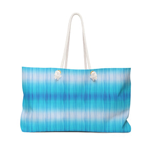 Blue and White Tie Dye Style Pattern Boho Weekender Bag For Shopping, Traveling, Oversized Tote With Rope Handles
