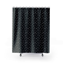Load image into Gallery viewer, Black and White Norse Rune Pattern Shower Curtain
