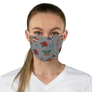 Gray With Traditional Tattoo Pattern Fabric Face Mask Printed Old School Style