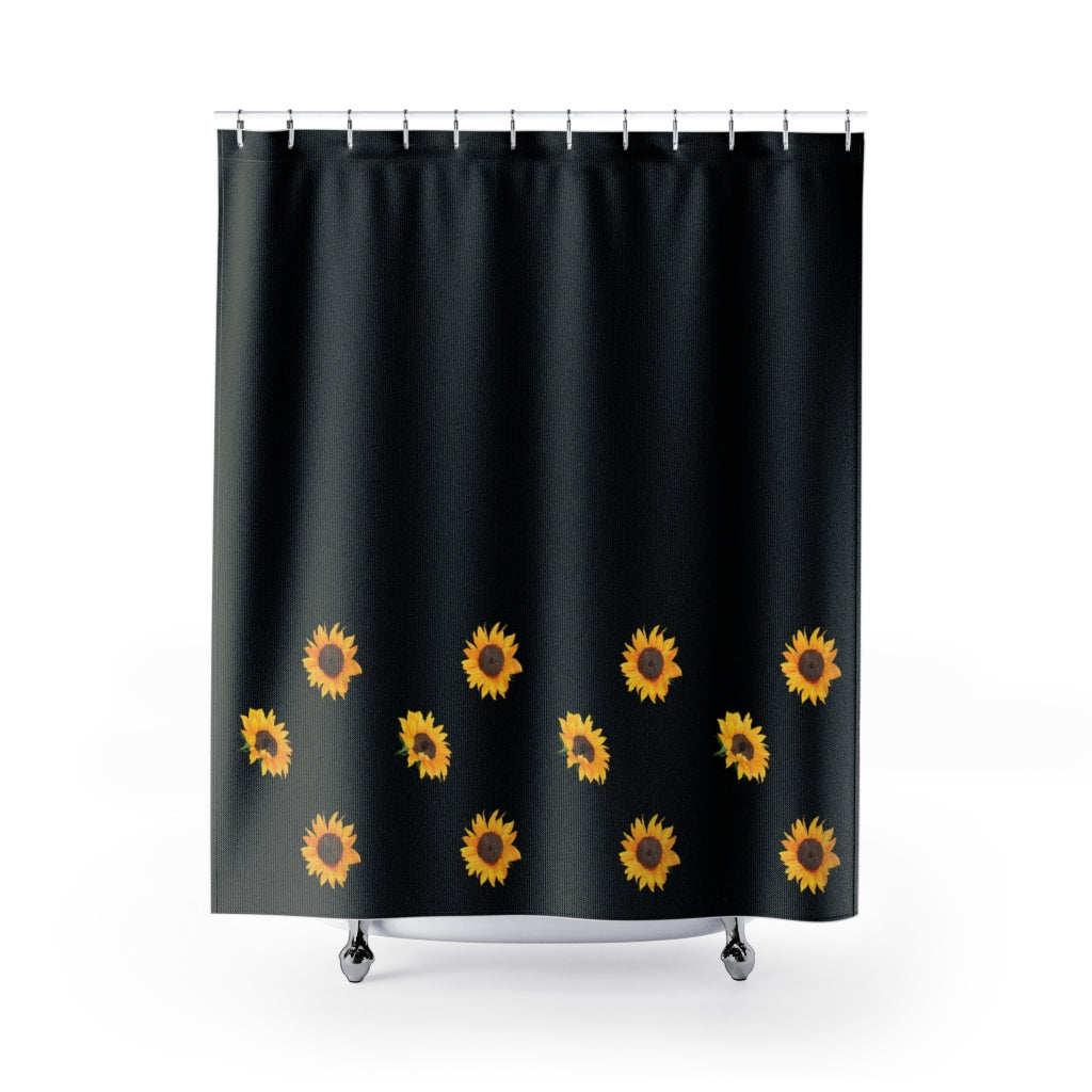 Black Shower Curtain With Rustic Sunflowers