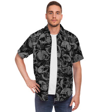 Load image into Gallery viewer, Black and Gray Skulls Pattern Hawaiian Button Down Short Sleeved Shirt
