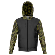 Load image into Gallery viewer, Camo Contrast Hoodie With Green, Brown and Gray Camouflage Sleeves and Hood
