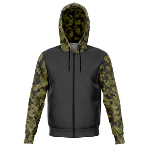 Camo Contrast Hoodie With Green, Brown and Gray Camouflage Sleeves and Hood