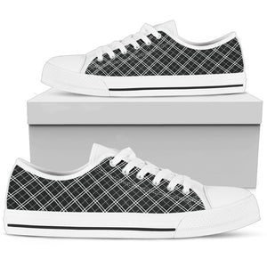 Grey Black Plaid Women's Low Top Canvas Shoes