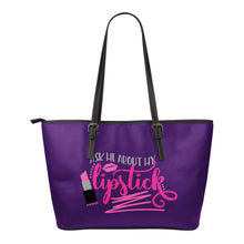 Load image into Gallery viewer, Ask Me About My Lipstick Purple Makeup Consultant Tote Bag
