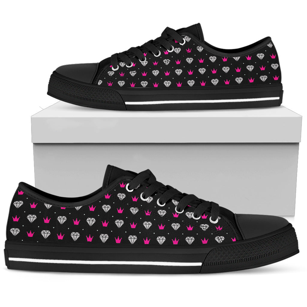 Black Bling Shoes With Diamonds and Pink Crowns