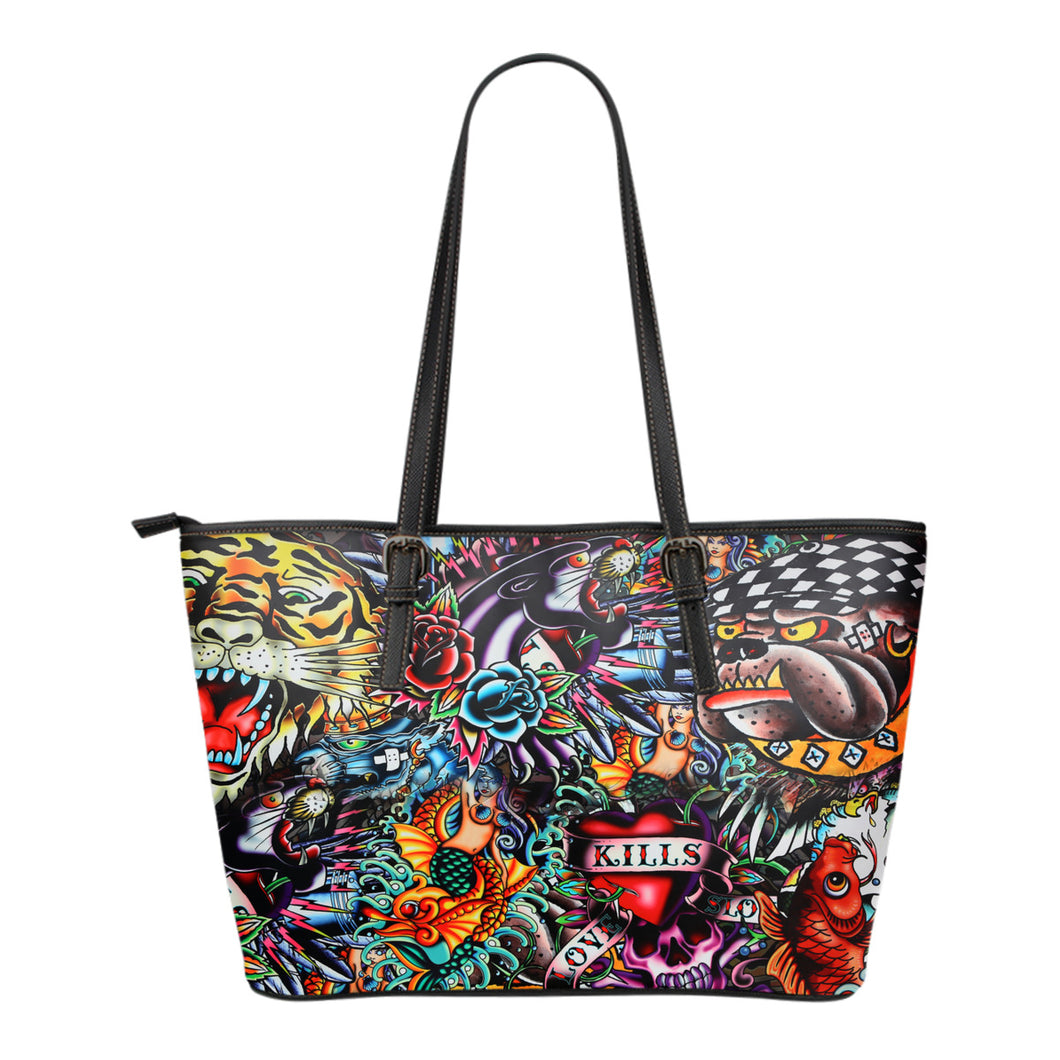 Tattoo Art Small Leather Tote