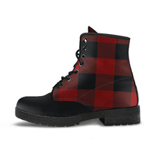 Load image into Gallery viewer, Red and Black Buffalo Plaid vegan Leather Boots
