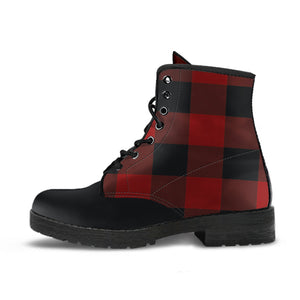 Red and Black Buffalo Plaid vegan Leather Boots