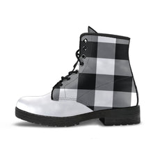 Load image into Gallery viewer, Black and White Buffalo Plaid Vegan Leather Boots
