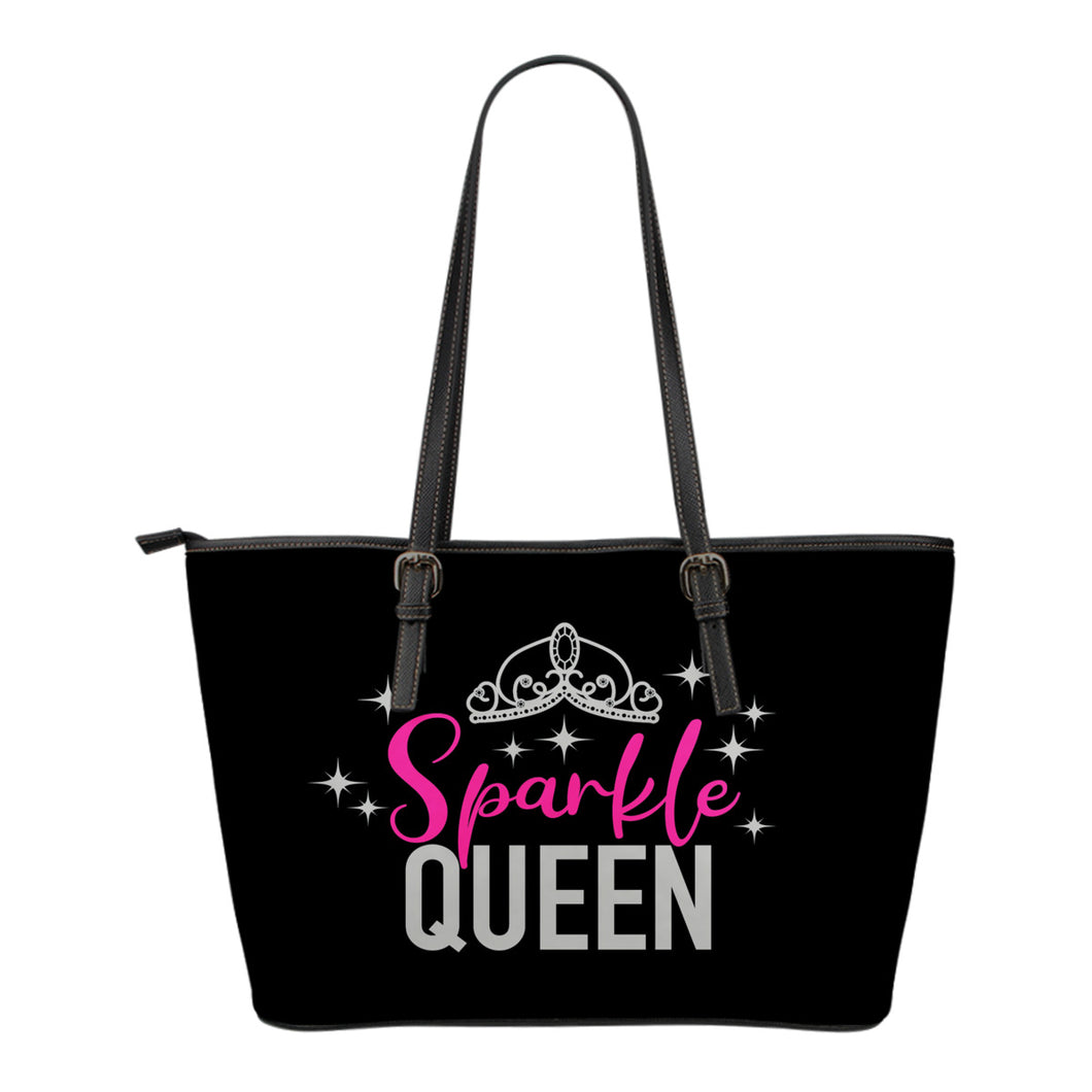 Sparkle Queen Vegan Leather Tote Bag With Zipper Closure