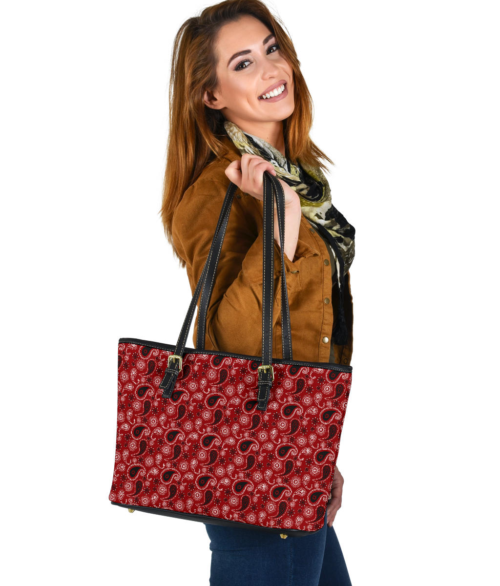 Dark Red Paisley Pattern Tote Bag Bandana Print Purse