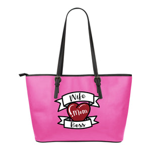 Wife Mom Boss Tote Bag Tattoo Style Design With Pink Heart