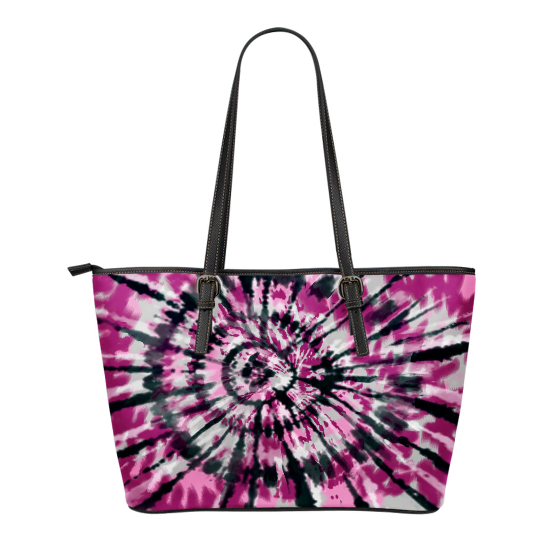Pink Grey and Black Tie Dye Tote Bag Vegan Leather With Zipper Closure