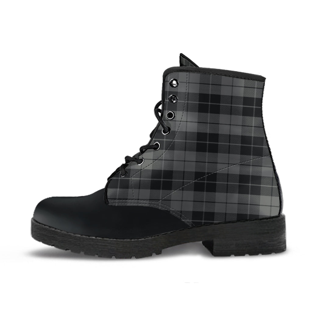 Gray and Black Plaid Vegan Leather Color Block Boots