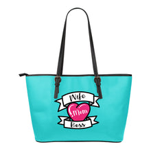 Load image into Gallery viewer, Wife Mom Boss Tote Bag Tattoo Style Design With Pink Heart
