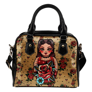 Rockabilly Tattoo Style Rose Handbag Purse