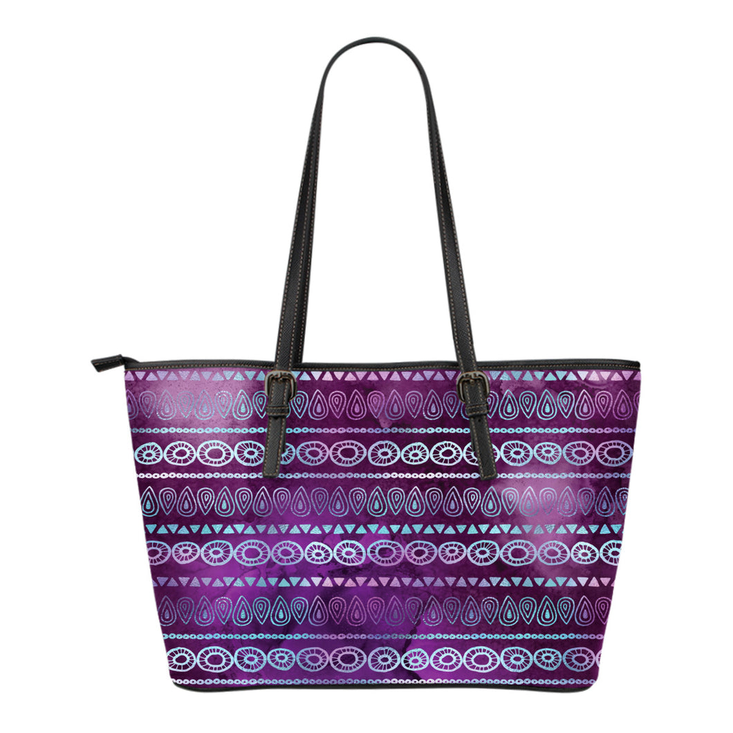 Purple Iridescent Boho Ethnic Pattern Tote Bag Vegan Leather Zipper Tote