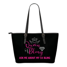 Load image into Gallery viewer, Queen Of Bling Tote Bag Pink Design Silver Letters
