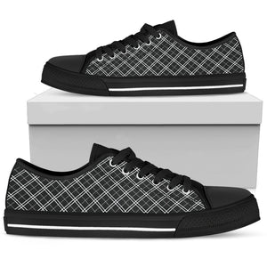 Grey Black Plaid Women's Low Top Canvas Shoes