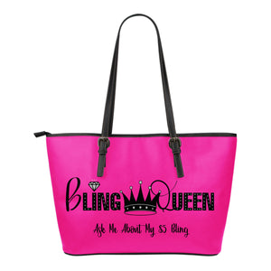 Bling Queen Vegan Leather Zipper Tote Bag Pink