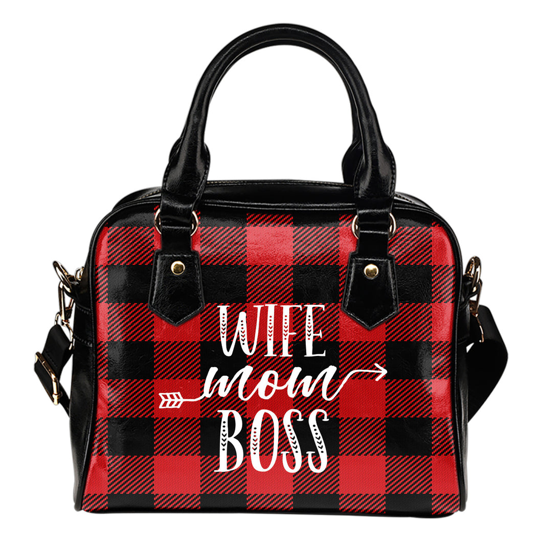 Wife Mom Boss Red Buffalo Plaid Handbag Shoulder Bag Purse