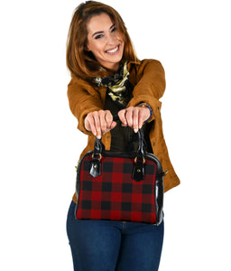 Dark Red Buffalo Plaid Handbag Purse With Shoulder Strap Vegan Leather