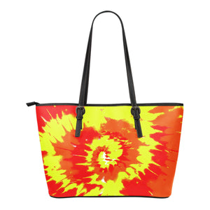 Red Orange and Yellow Tie Dye Vegan Leather Tote Bag