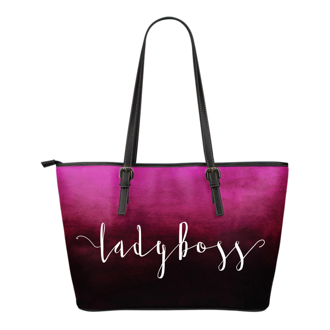 Lady Boss Hot Pink Ombre Zipper Vegan Leather Tote Bag