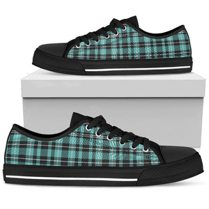 Turquoise Plaid Women's Low Top Canvas Sneaker