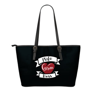 Wife Mom Boss Tote Bag Tattoo Style Design With Pink Heart
