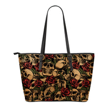 Load image into Gallery viewer, Skulls and Roses Old School Tattoo Style Vegan leather Tote Bag Shoulder Purse
