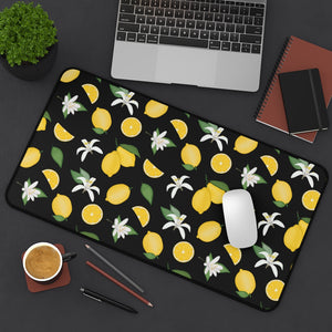 Black With Lemon Pattern Desk Mat