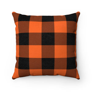 Buffalo Plaid Orange and Black Faux Suede Square Pillow Case