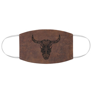 Southwestern Bull Cow Skull Design on Brown Faux Leather Printed Fabric Face Mask Boho