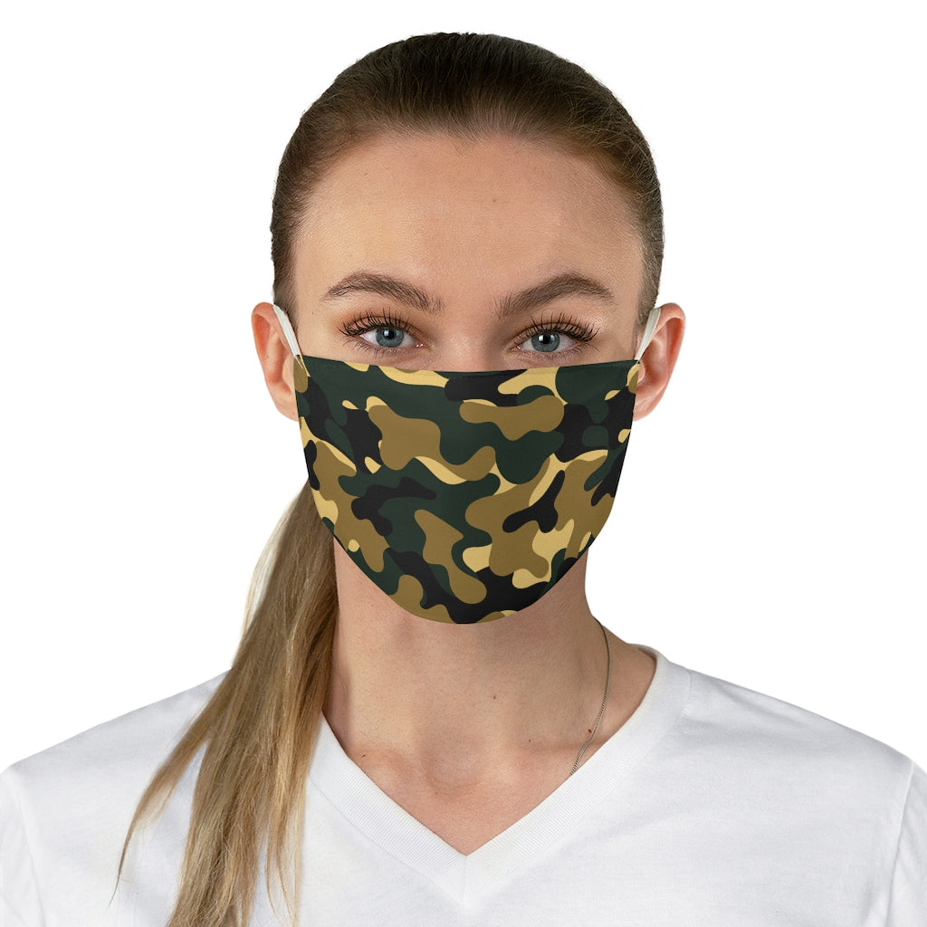 Green and Brown Camo Printed Cloth Fabric Face Mask Colorful Green, Yellow, Brown and Black Camouflage