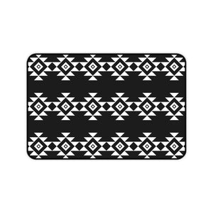 Black and White Desk Mat With White Tribal Design Ethnic Pattern