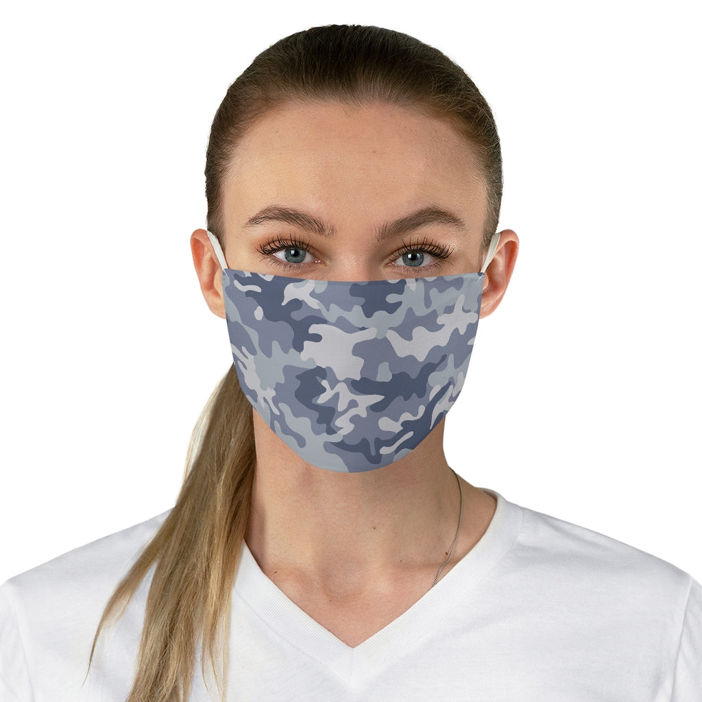 Blue Gray Camo Printed Cloth Fabric Face Mask Light Colored Camouflage Army Military