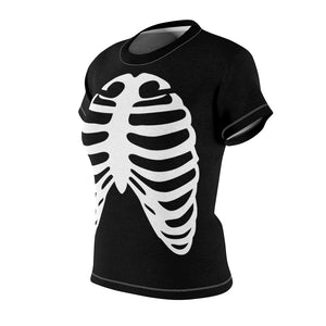 Copy of Skeleton Ribs on Black Women's T-Shirt With Skull Sleeves