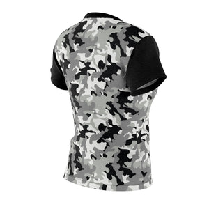 Camo Pattern Women's Tee Black, White and Gray Snow Camouflage With Contrast Sleeves