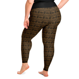 Brown and Black Ethnic Pattern Plus Size Leggings 2X-6X Squat Proof