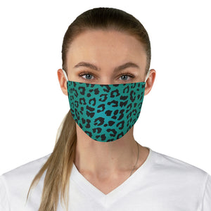 Teal Blue Leopard Printed Fabric Fashion Face Mask Animal Print