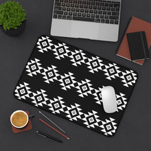 Load image into Gallery viewer, Black and White Desk Mat With White Tribal Design Ethnic Pattern
