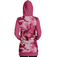 Load image into Gallery viewer, Pink Camouflage Longline Hoodie Dress With Solid Pink Contrast Sleeves
